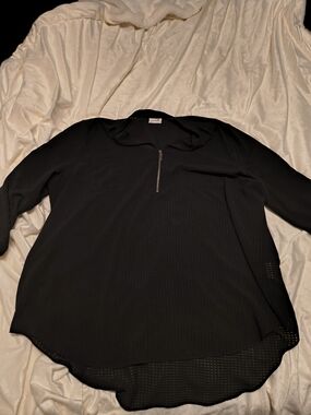 Black Zip Front Long Sleeve Blouse